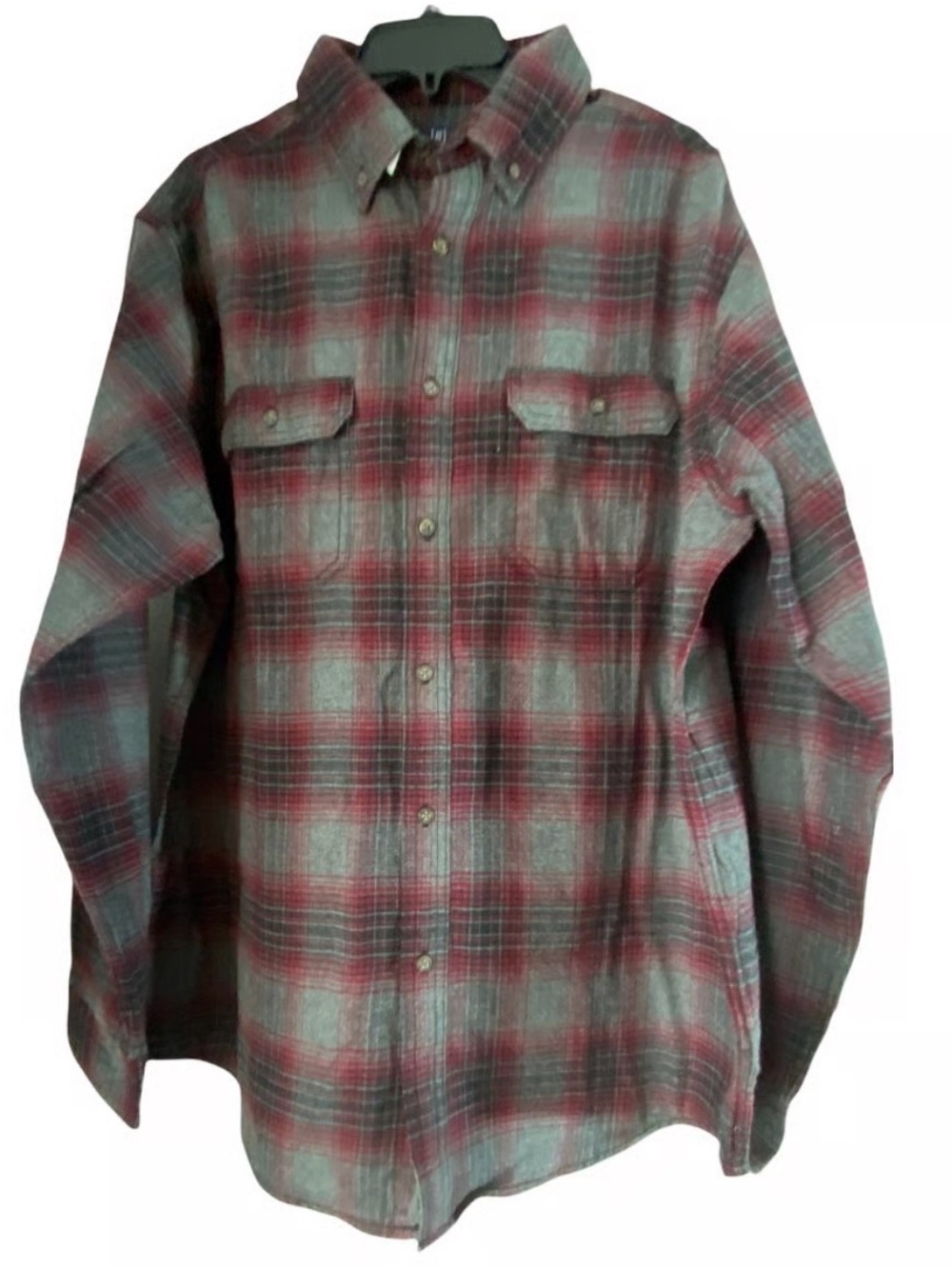 George Red and Gray Plaid Button-Front Shirt